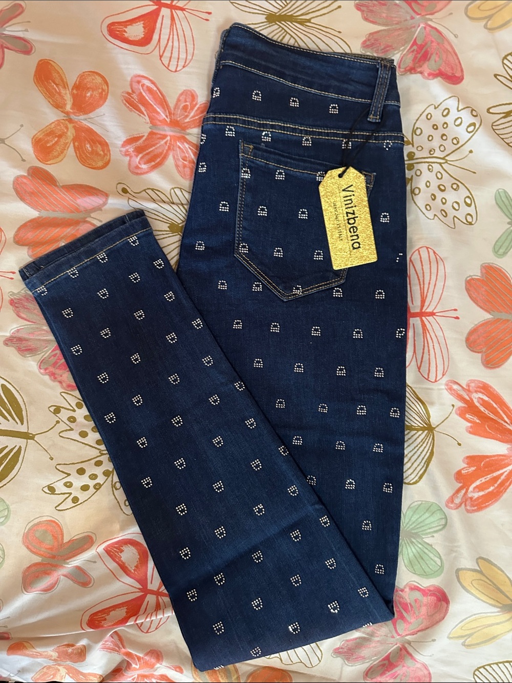 Vinızberta Dark Blue Skinny Jeans with Studded Detail